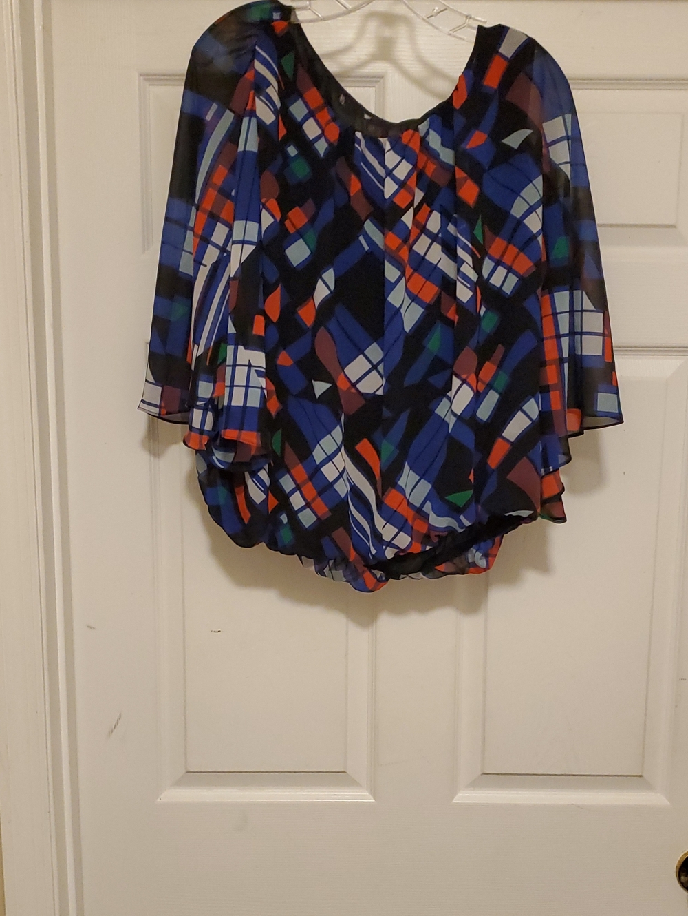 Geometric Print Chiffon Blouson Top - Blue Multi